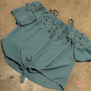 by & by Teal Lace Accent Blouse